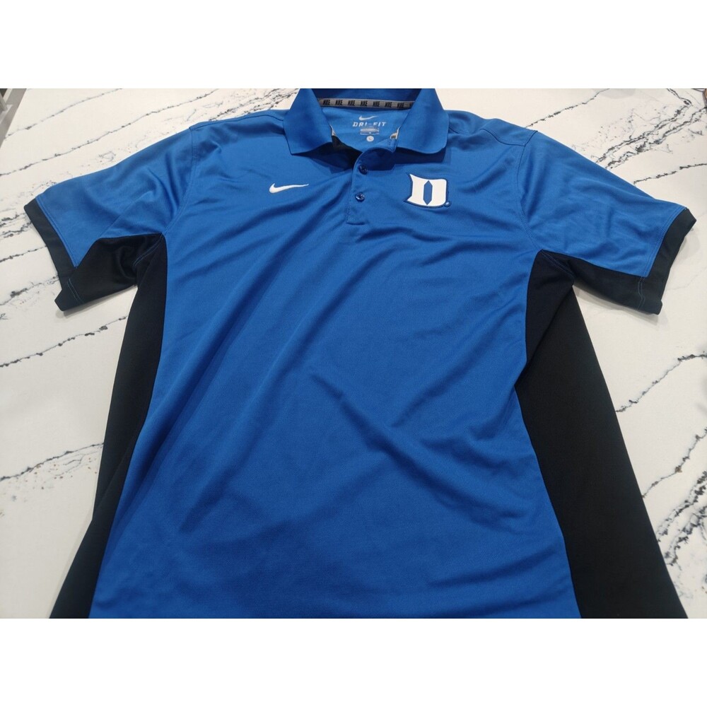 Nike Duke Blue Devils Polo Mens Large Blue Black Dri Fit Golf Stretch Flex NCAA
